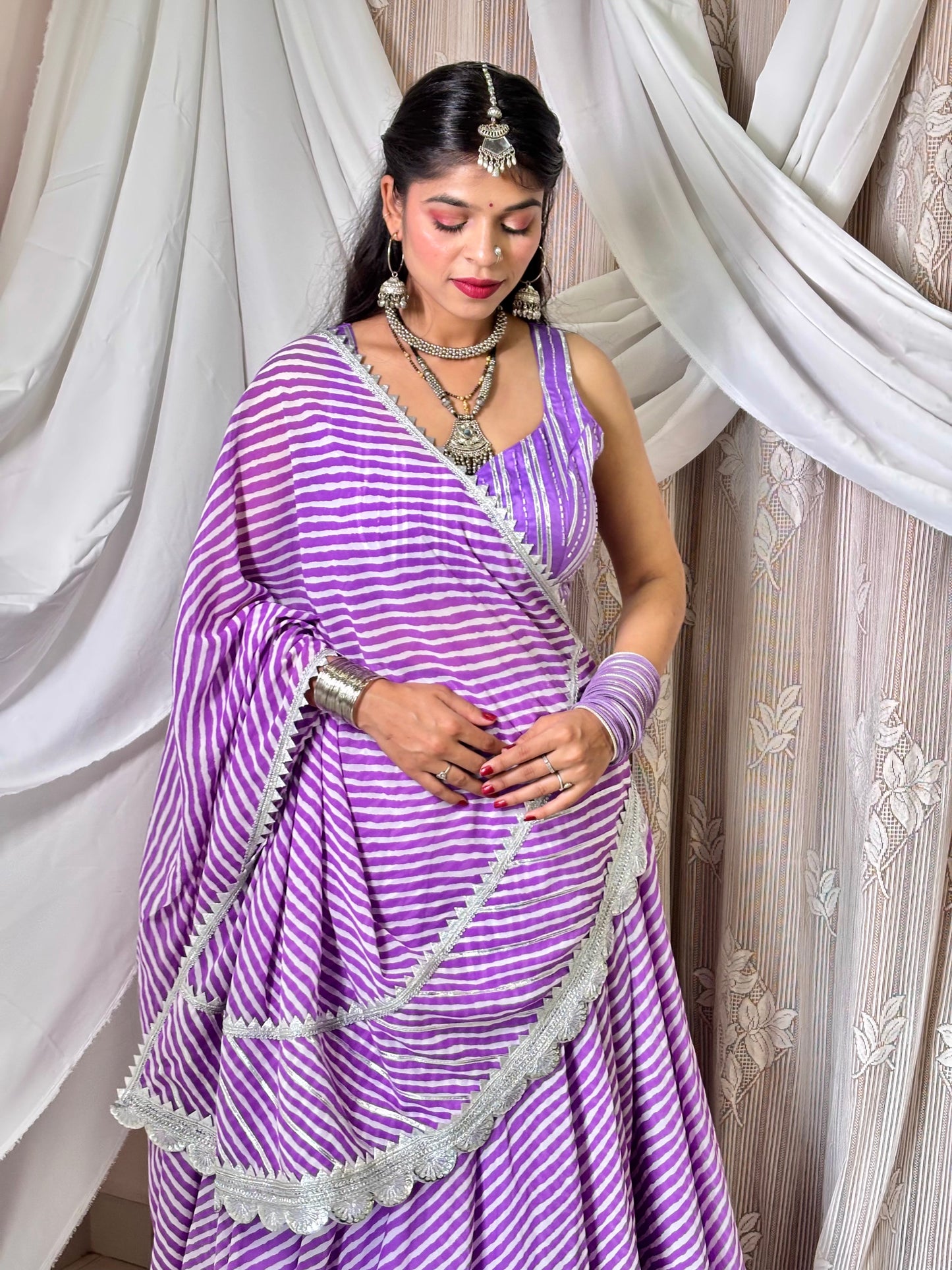 Purple Leheriya Lehenga