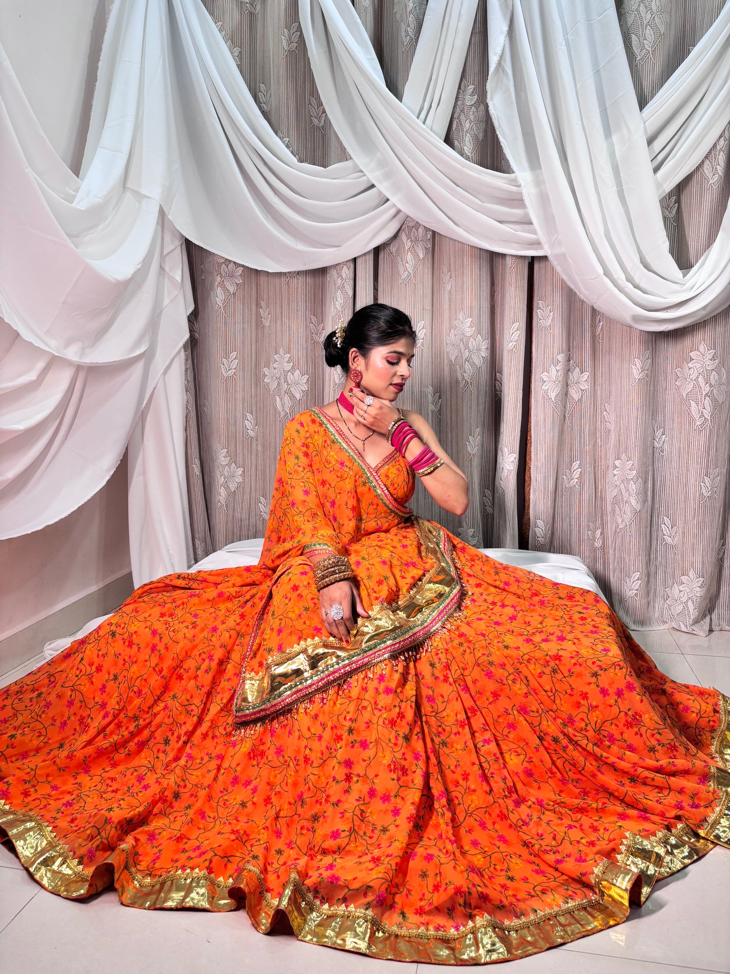 Orange floral Lehenga