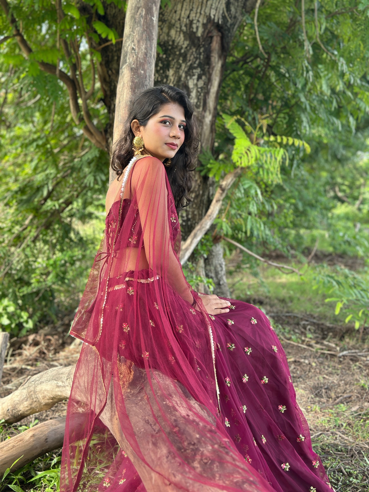 Wine Net Lehenga