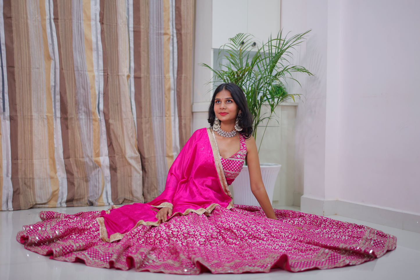 Bright Pink Jacquard Lehenga