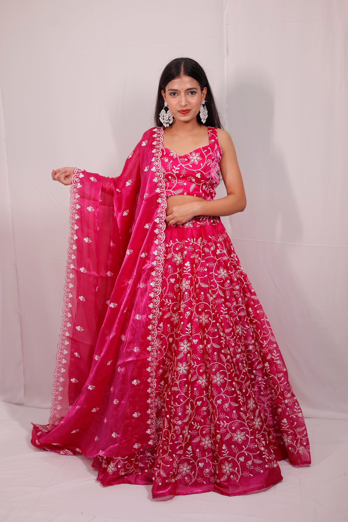 Bright Pink Embroidered Lehenga