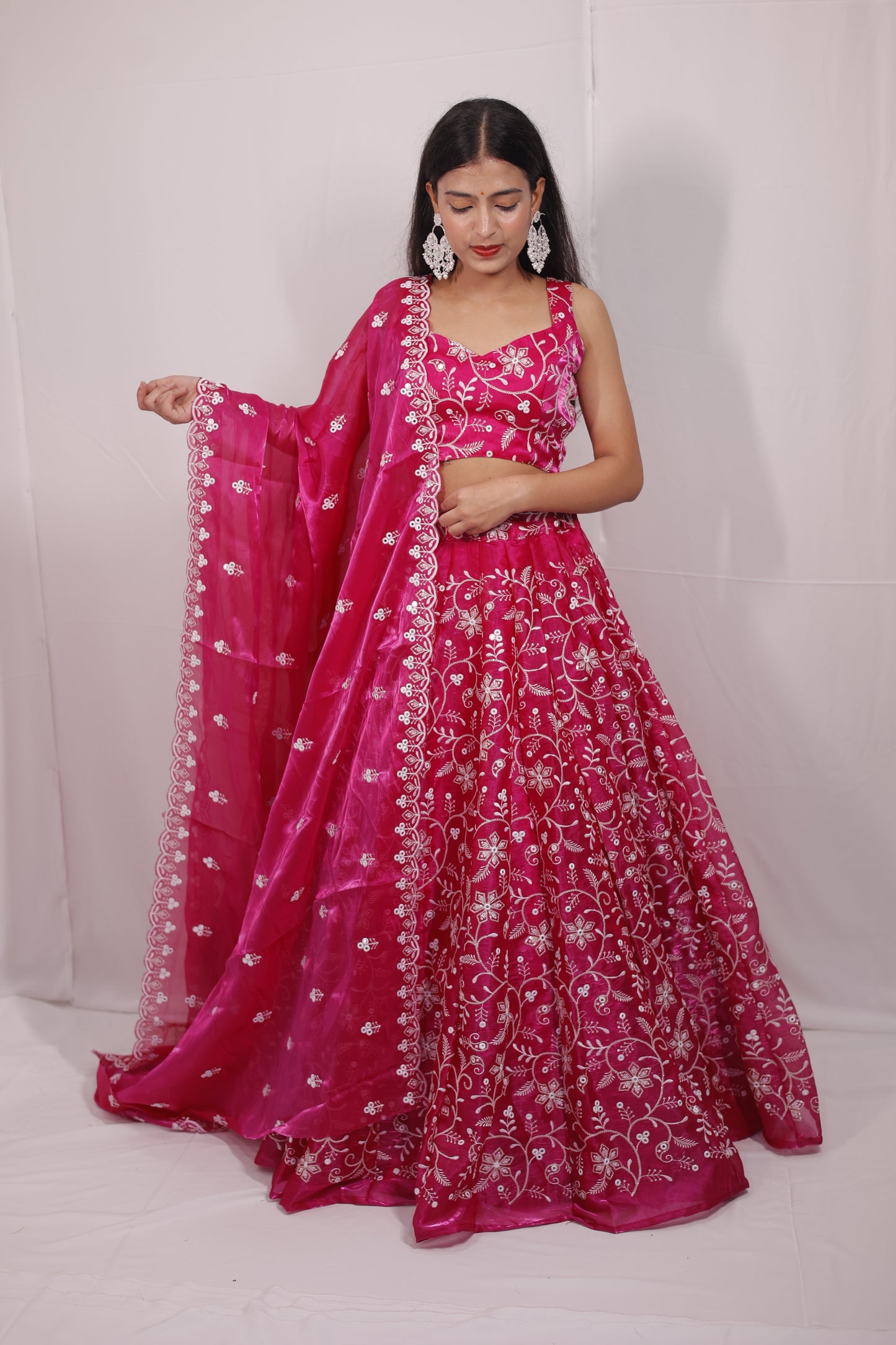 Bright Pink Embroidered Lehenga