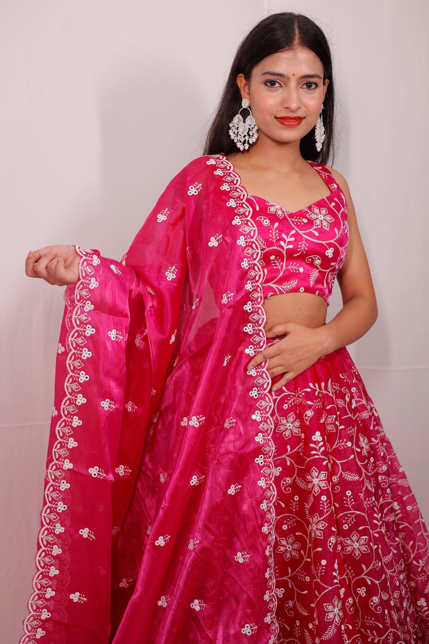 Bright Pink Embroidered Lehenga