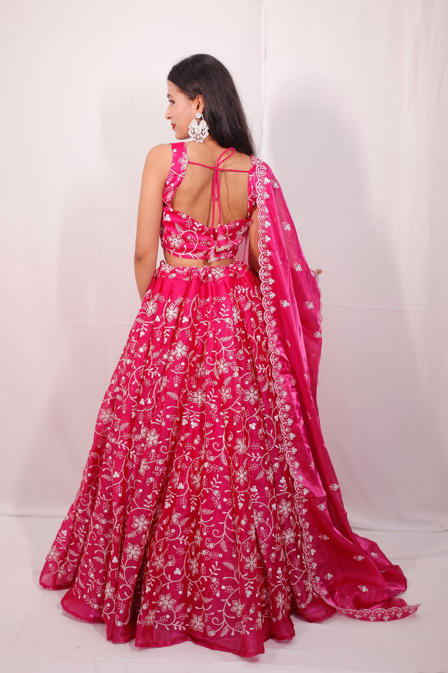 Bright Pink Embroidered Lehenga