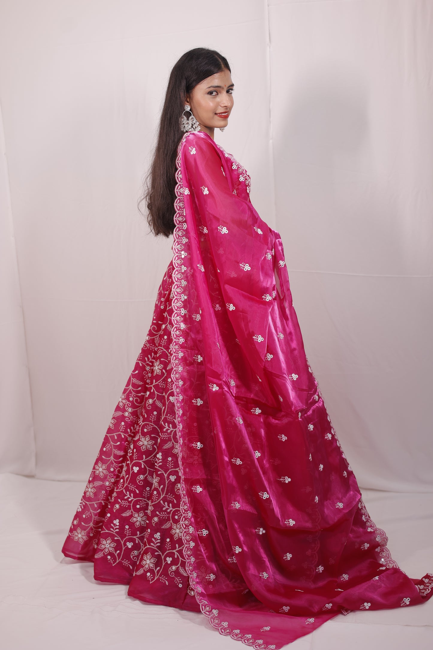 Bright Pink Embroidered Lehenga