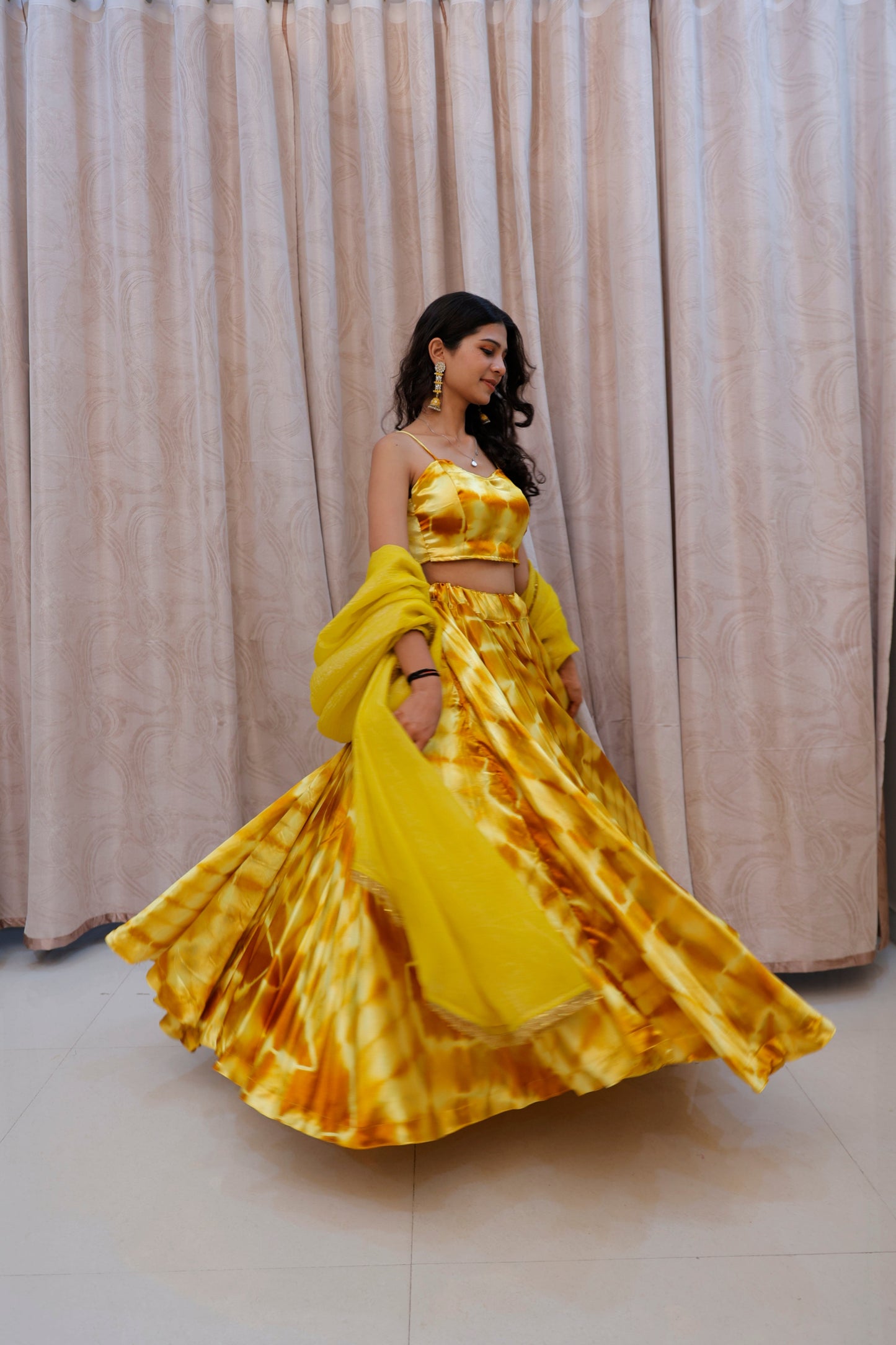 Yellow Shaded Satin Lehenga