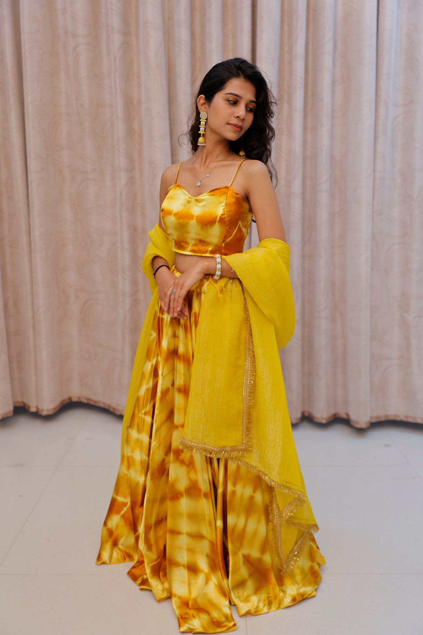 Yellow Shaded Satin Lehenga