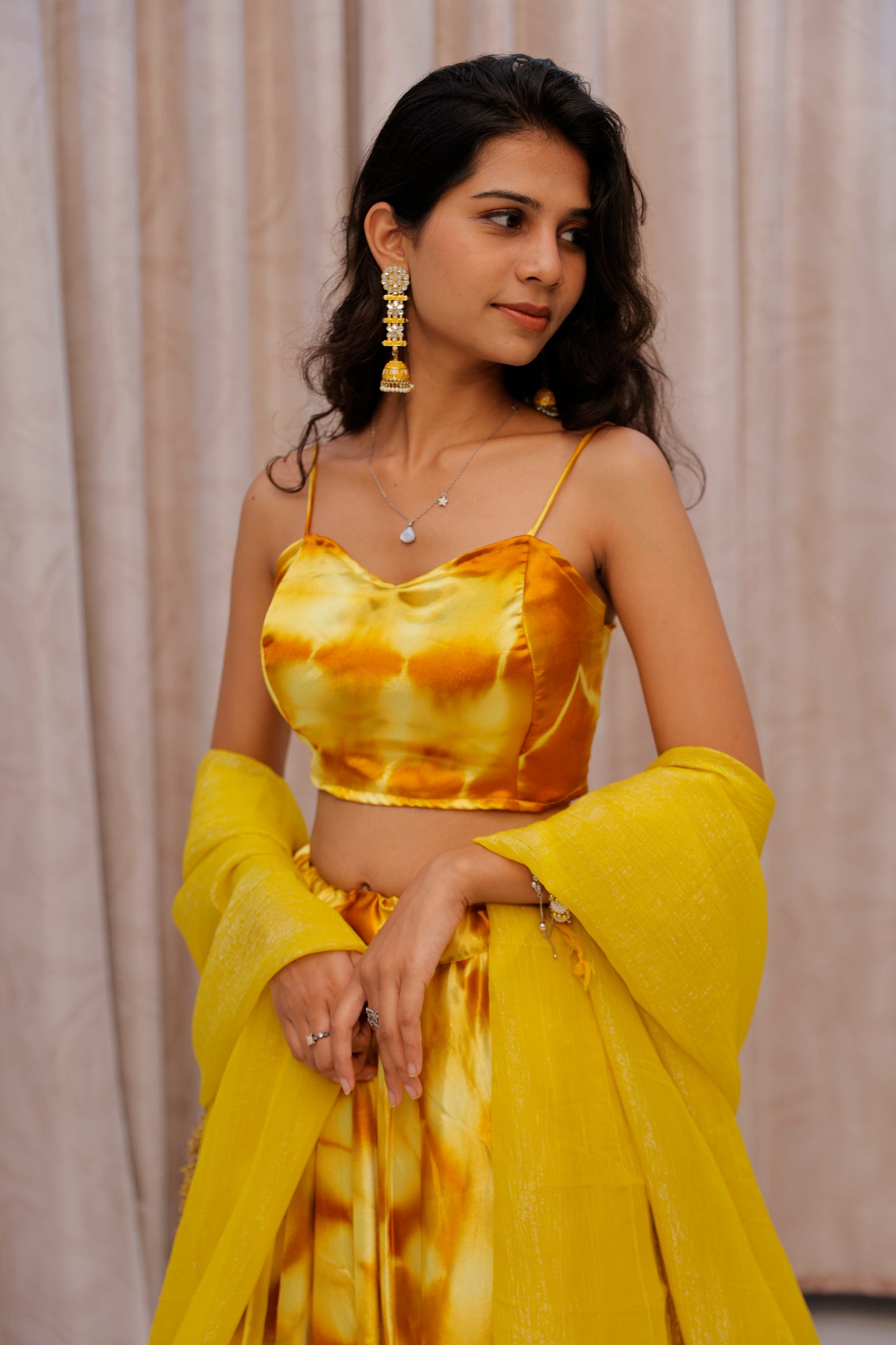 Yellow Shaded Satin Lehenga