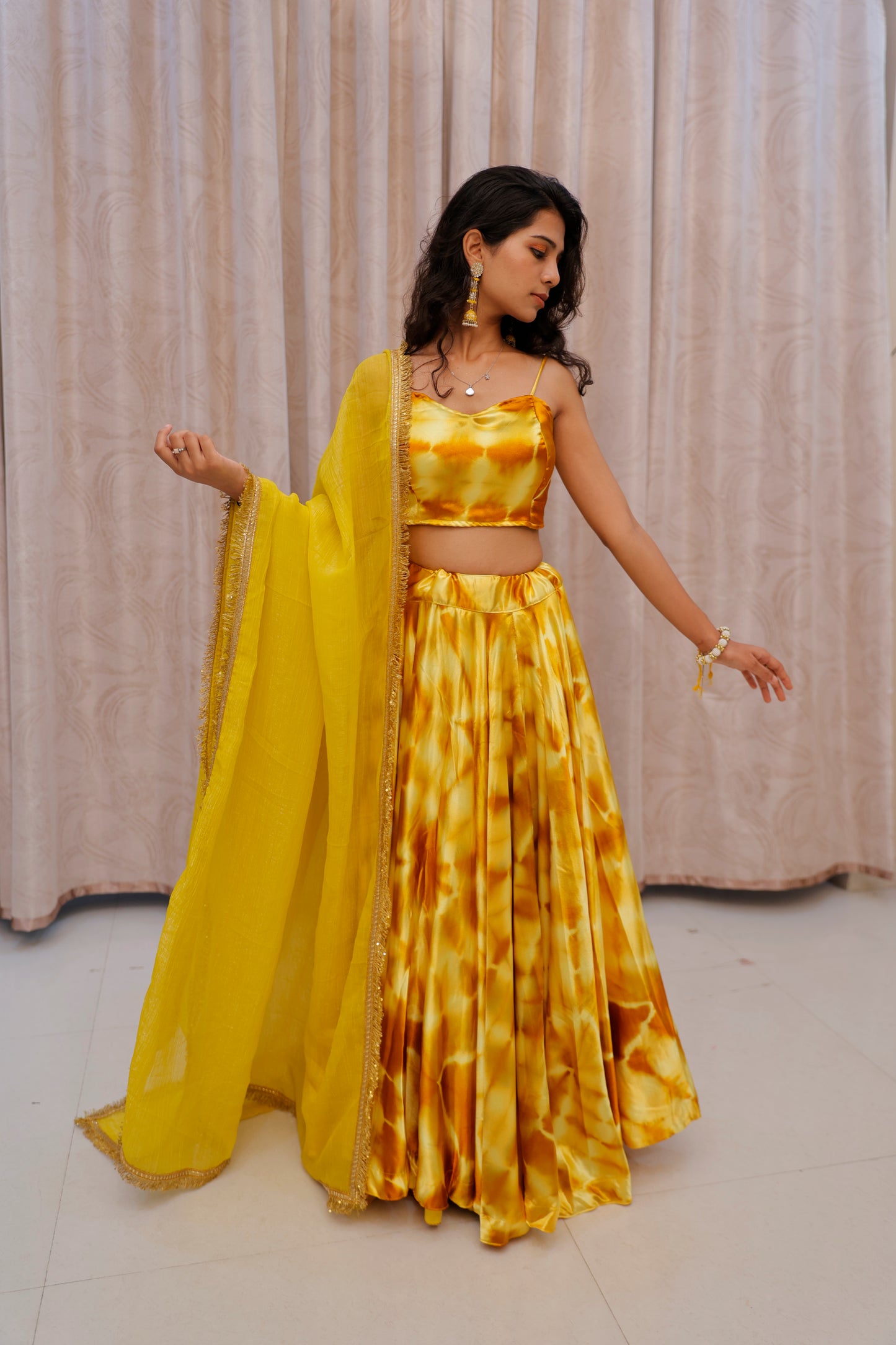 Yellow Shaded Satin Lehenga