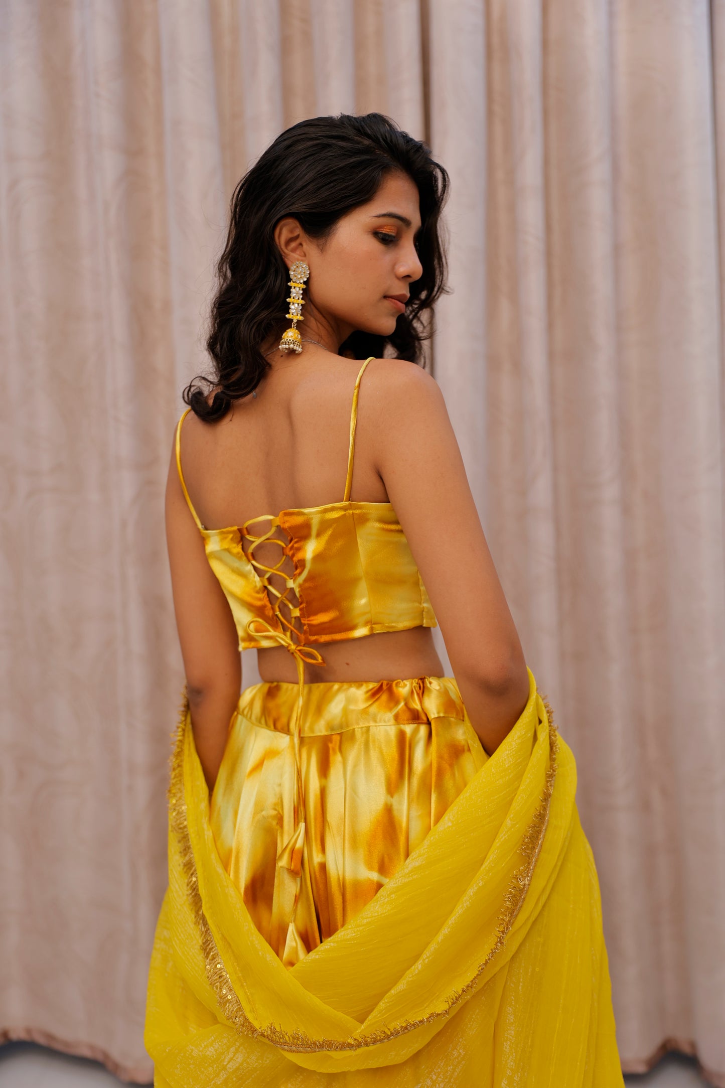 Yellow Shaded Satin Lehenga