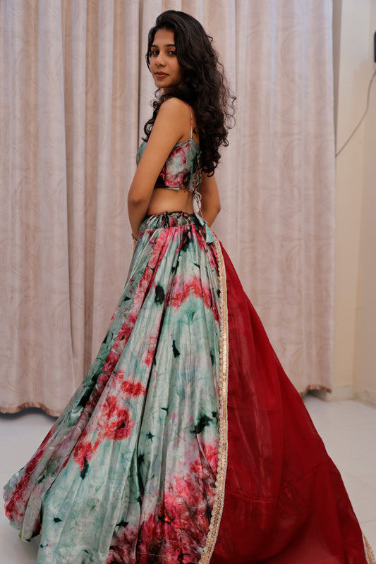 Green Shaded Satin Lehenga