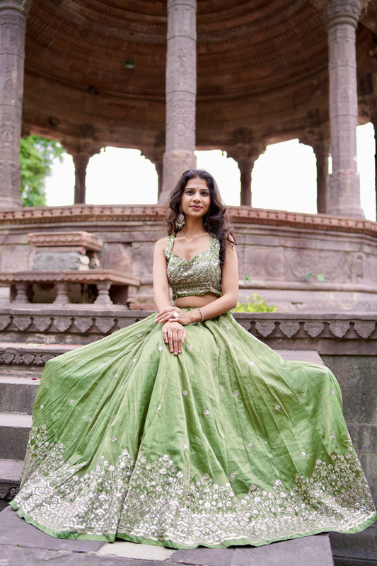 Green Zari Lehenga