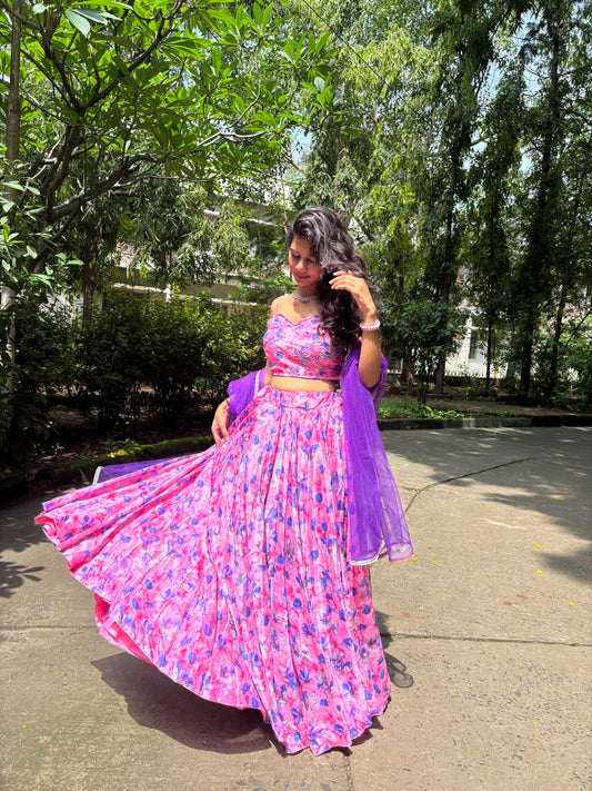 Pink Floral Lehenga