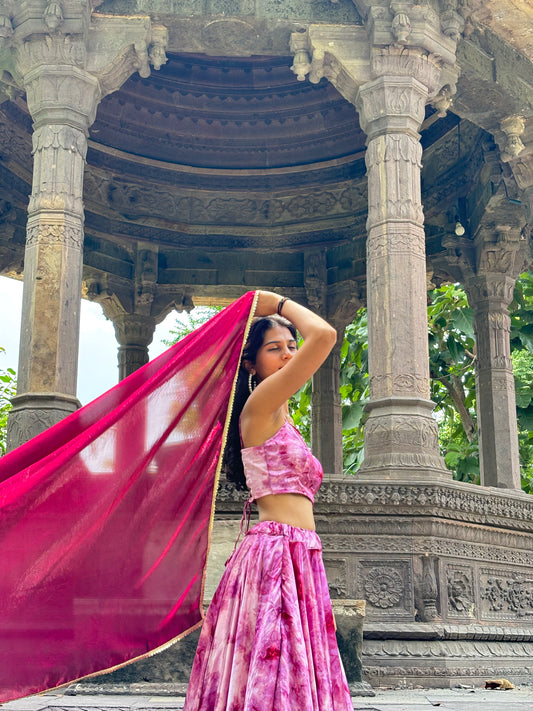 Pink Shaded Satin Lehenga