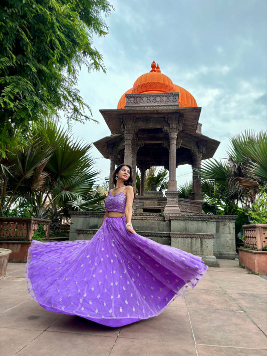 Purple Net Lehenga