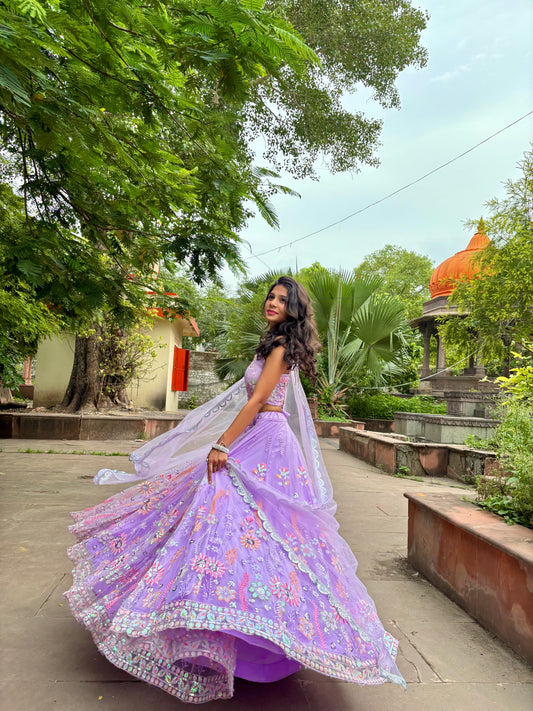 Lavender Net Lehenga