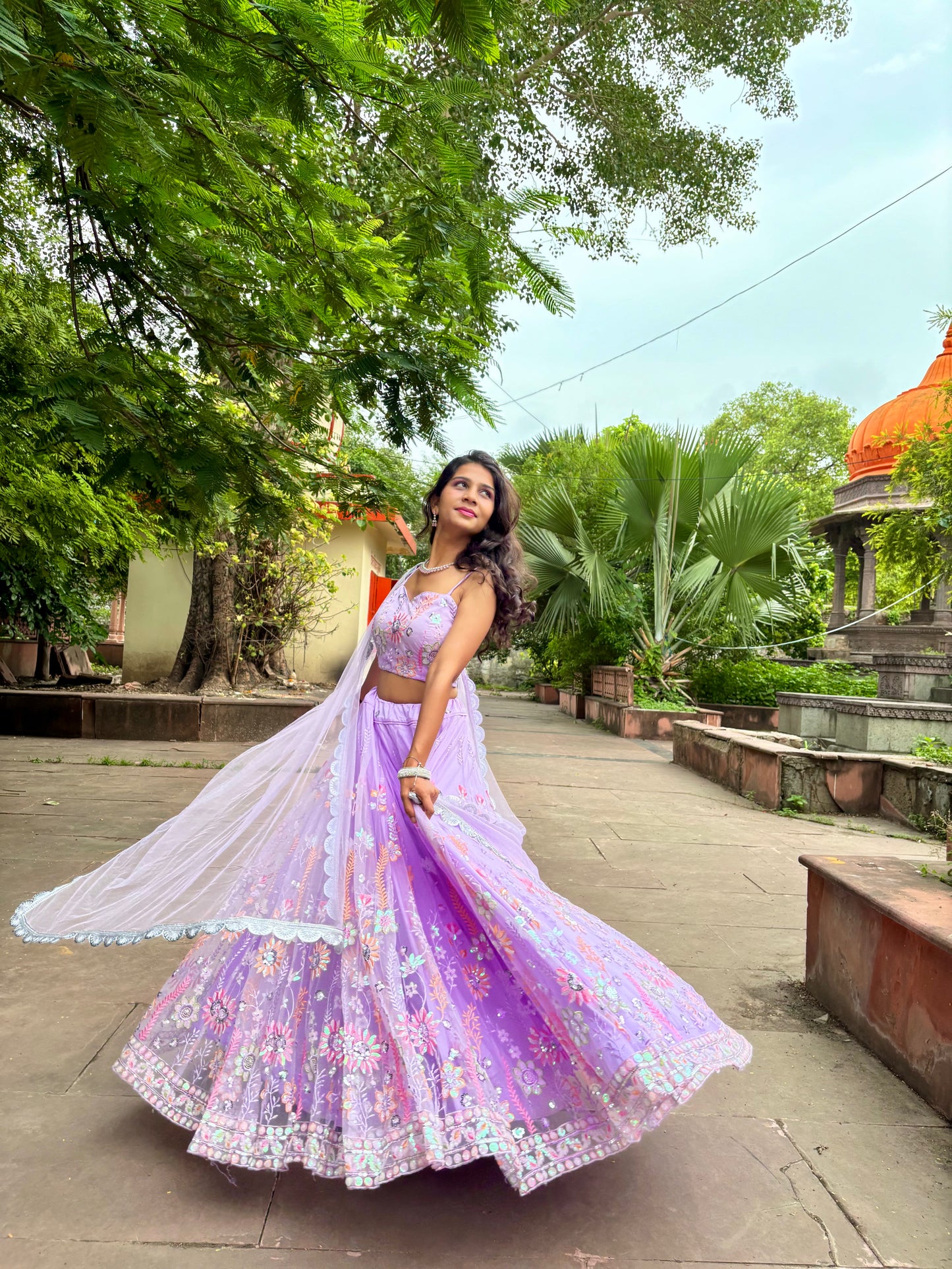 Lavender Net Lehenga