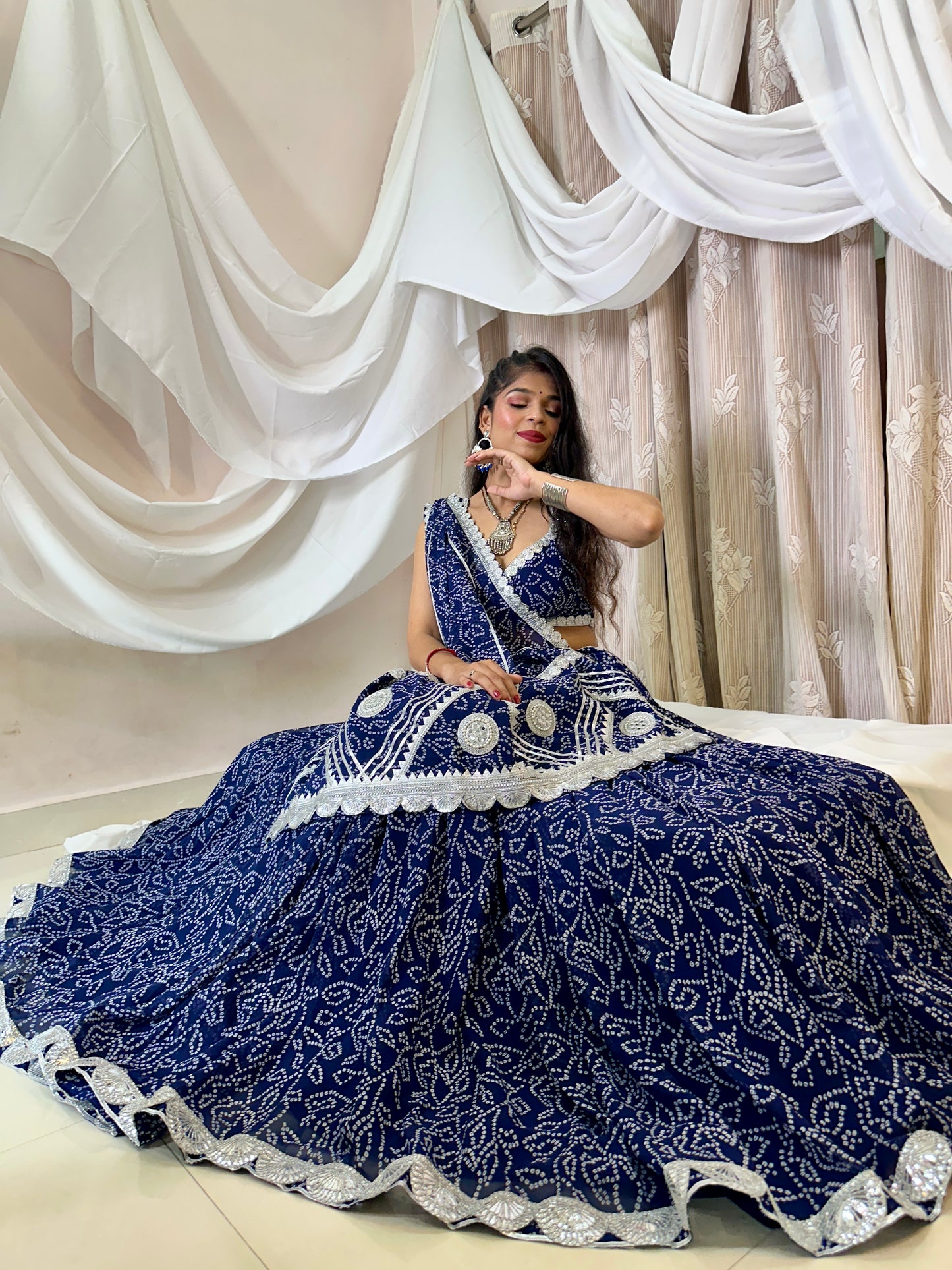 Blue Bandhani Lehenga