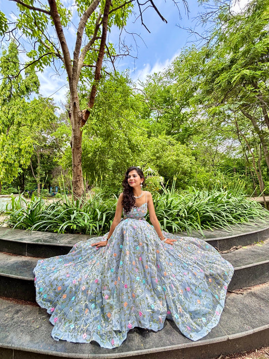 Grey Organza Lehenga