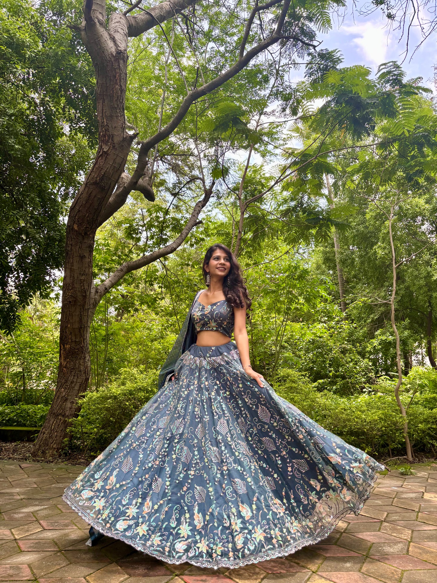 Dark Grey Net Lehenga