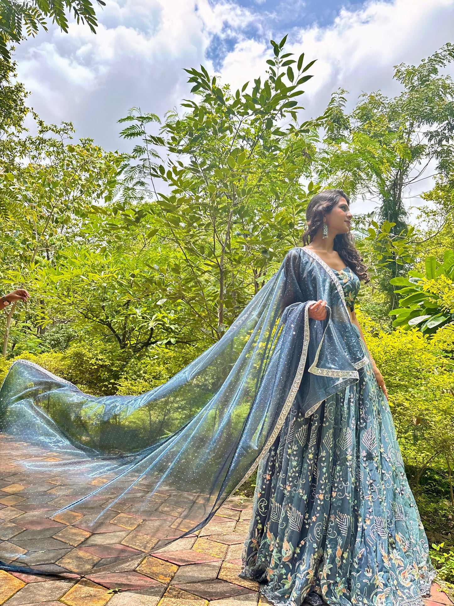Dark Grey Net Lehenga