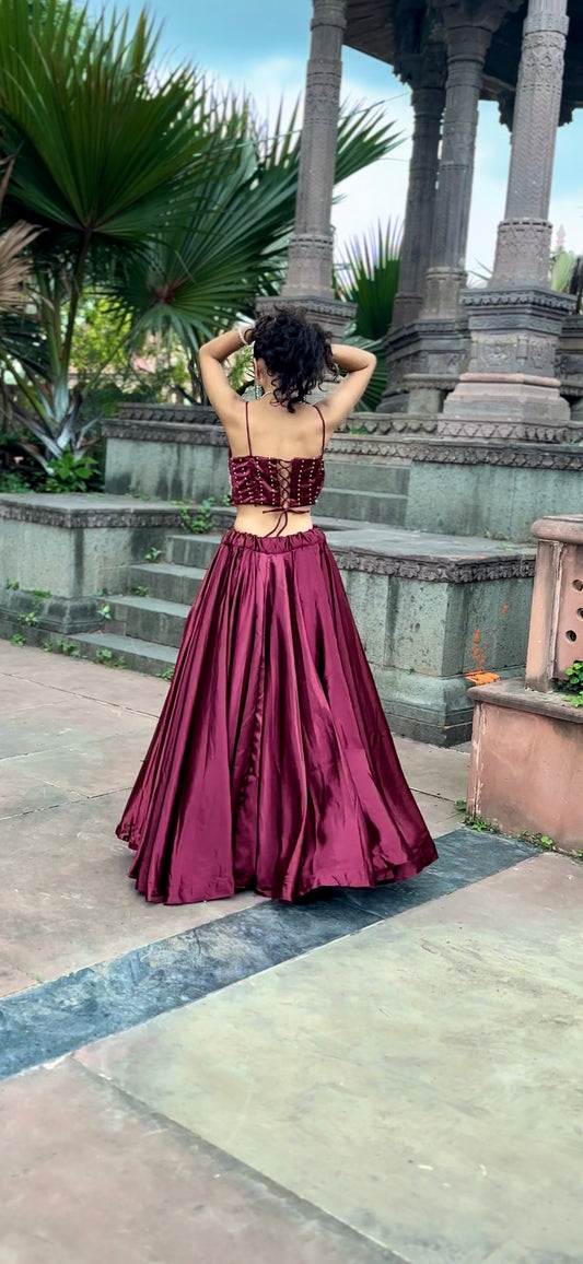 Maroon Satin Lehenga