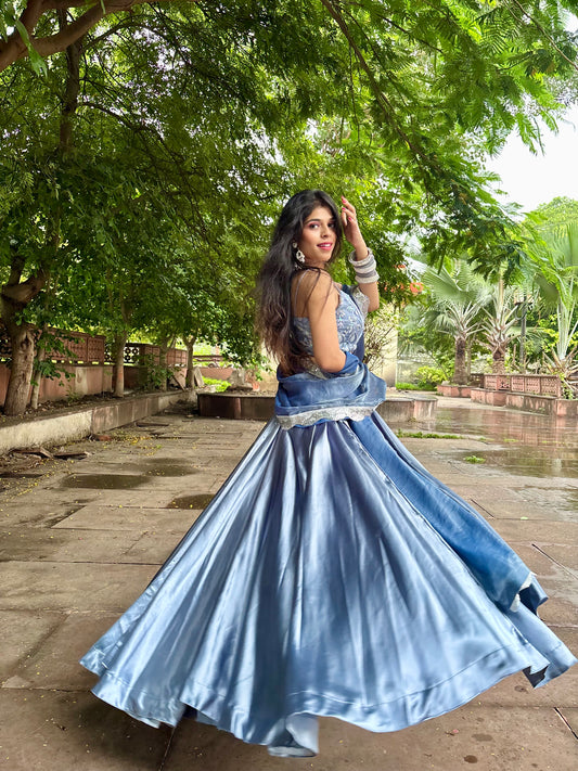 Grey Satin Lehenga