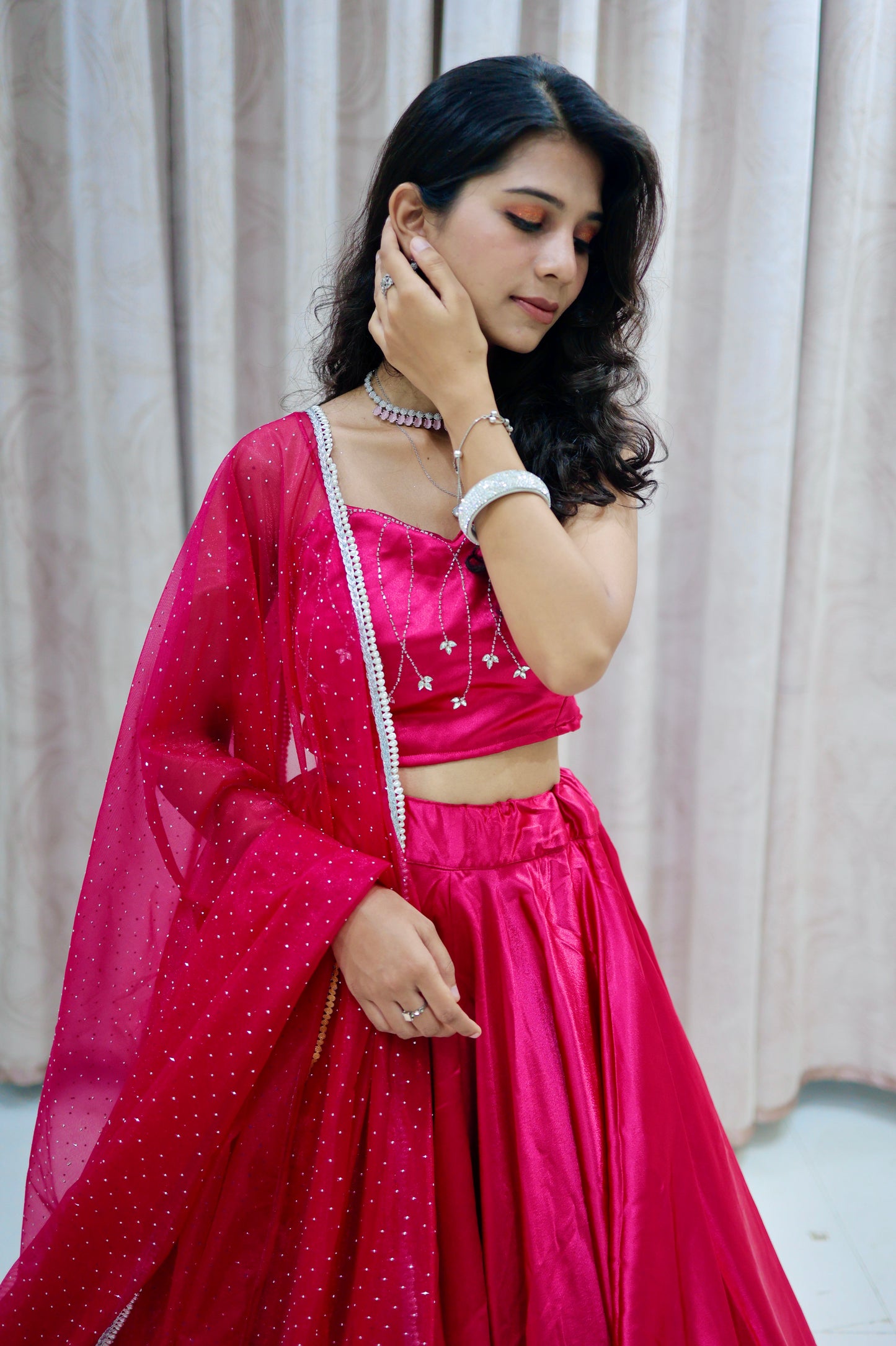 Pink Satin Lehenga