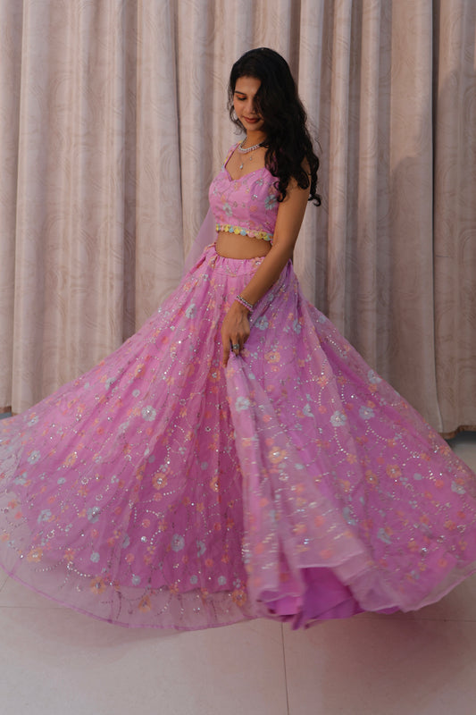 Lilac Organza Lehenga