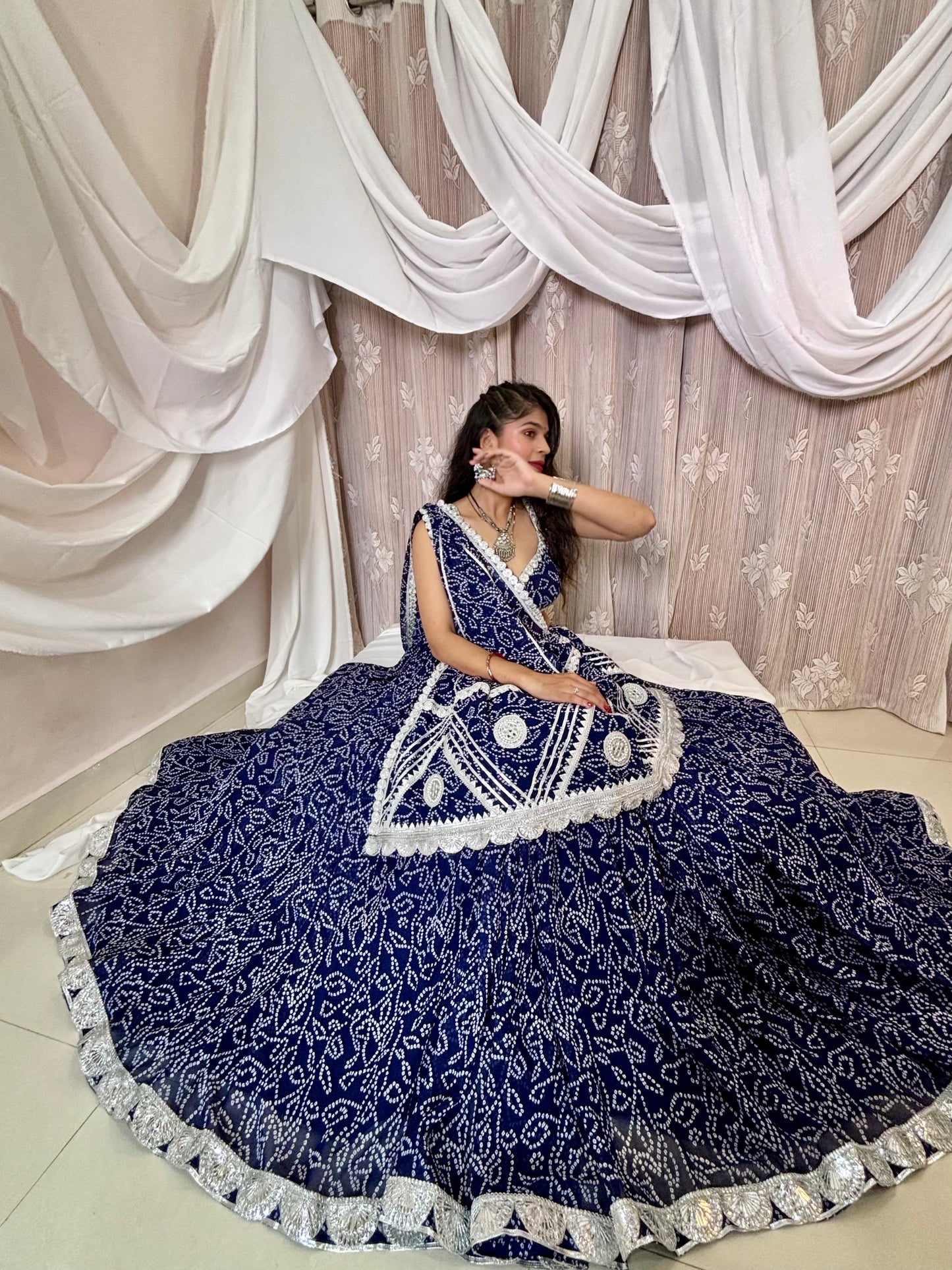 Blue Bandhani Lehenga