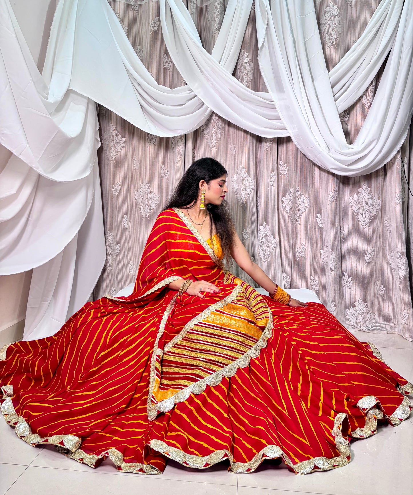 Red Leheriya Lehenga