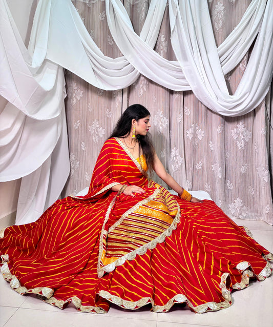 Red Leheriya Lehenga