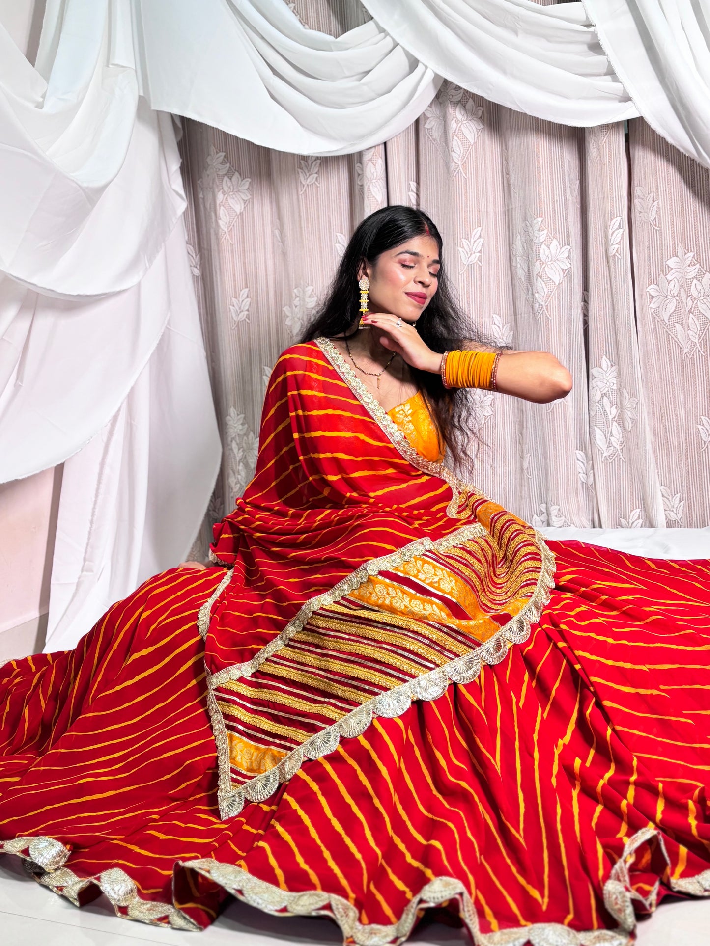 Red Leheriya Lehenga