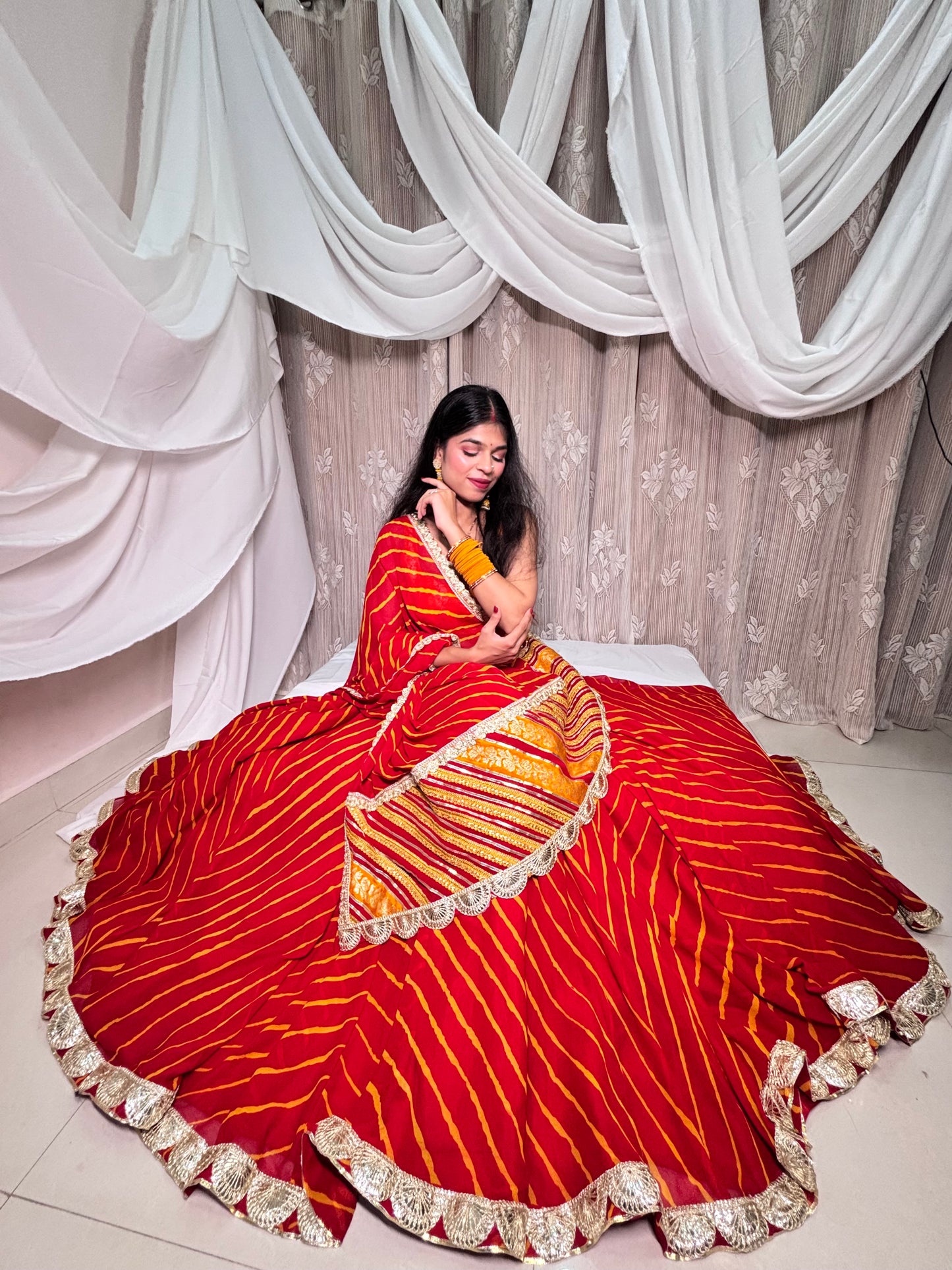 Red Leheriya Lehenga