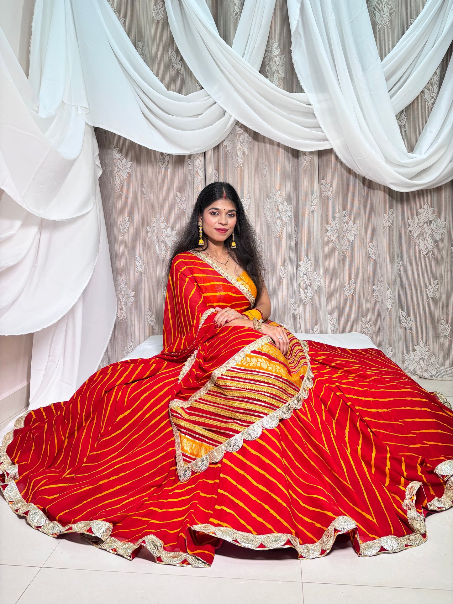Red Leheriya Lehenga