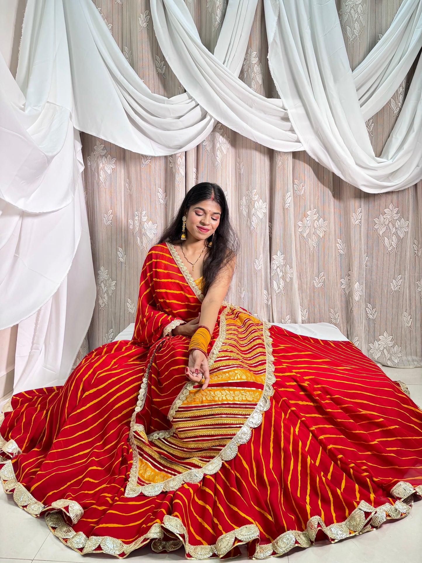 Red Leheriya Lehenga