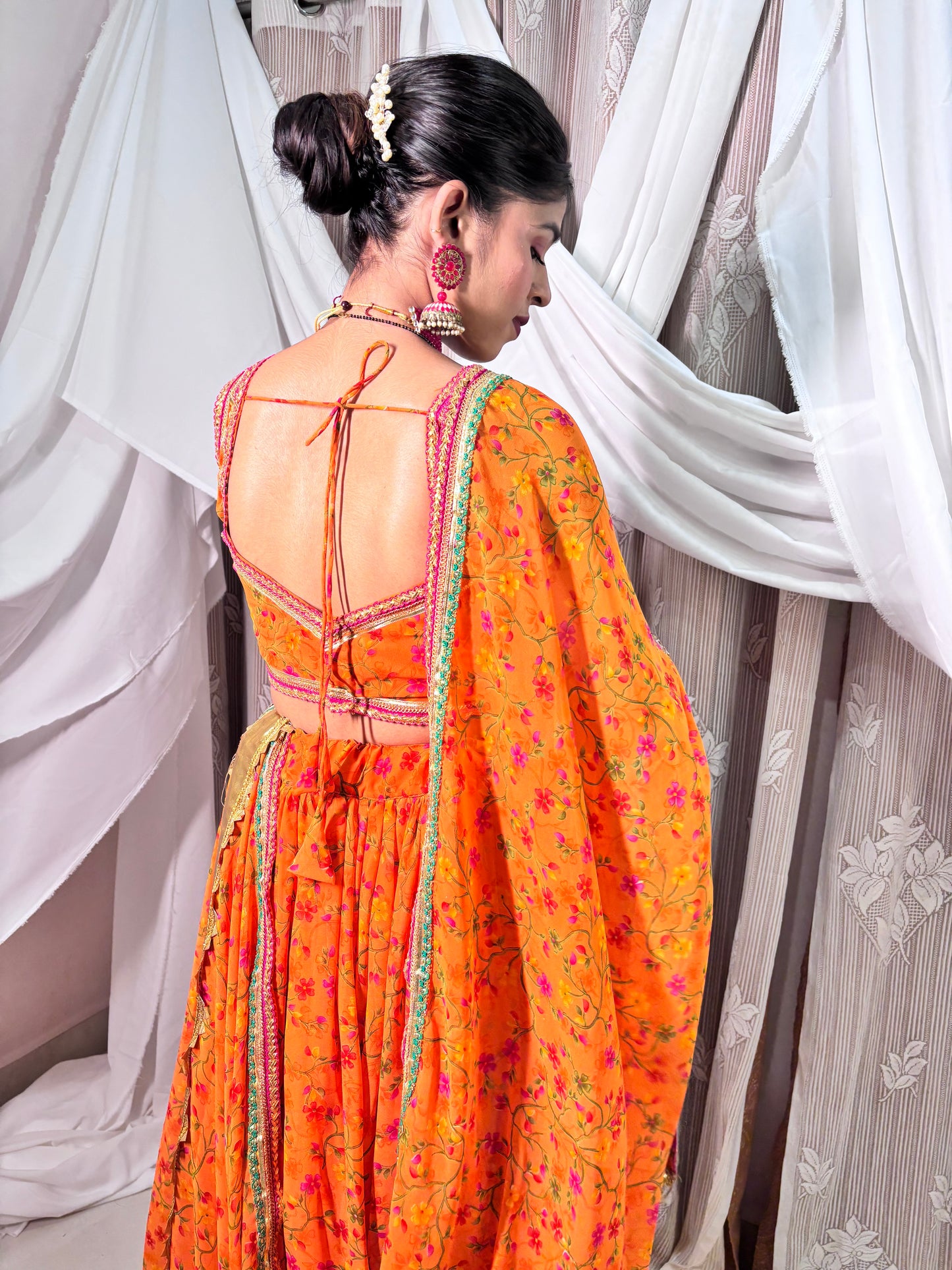 Orange floral Lehenga