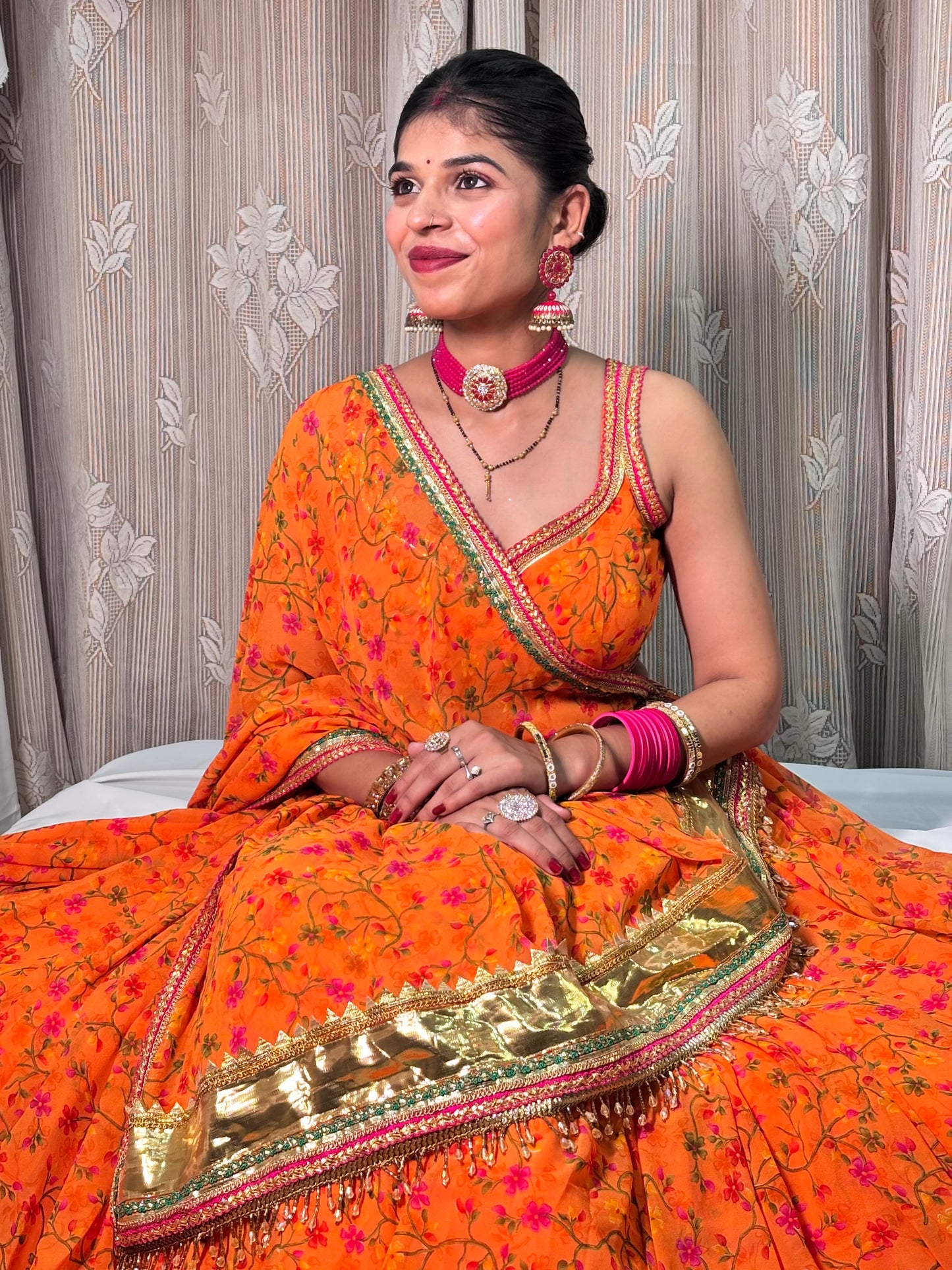 Orange floral Lehenga