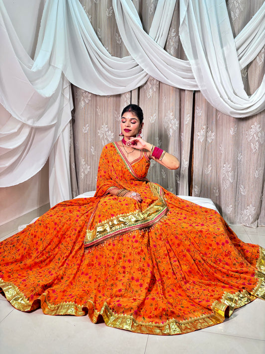 Orange floral Lehenga