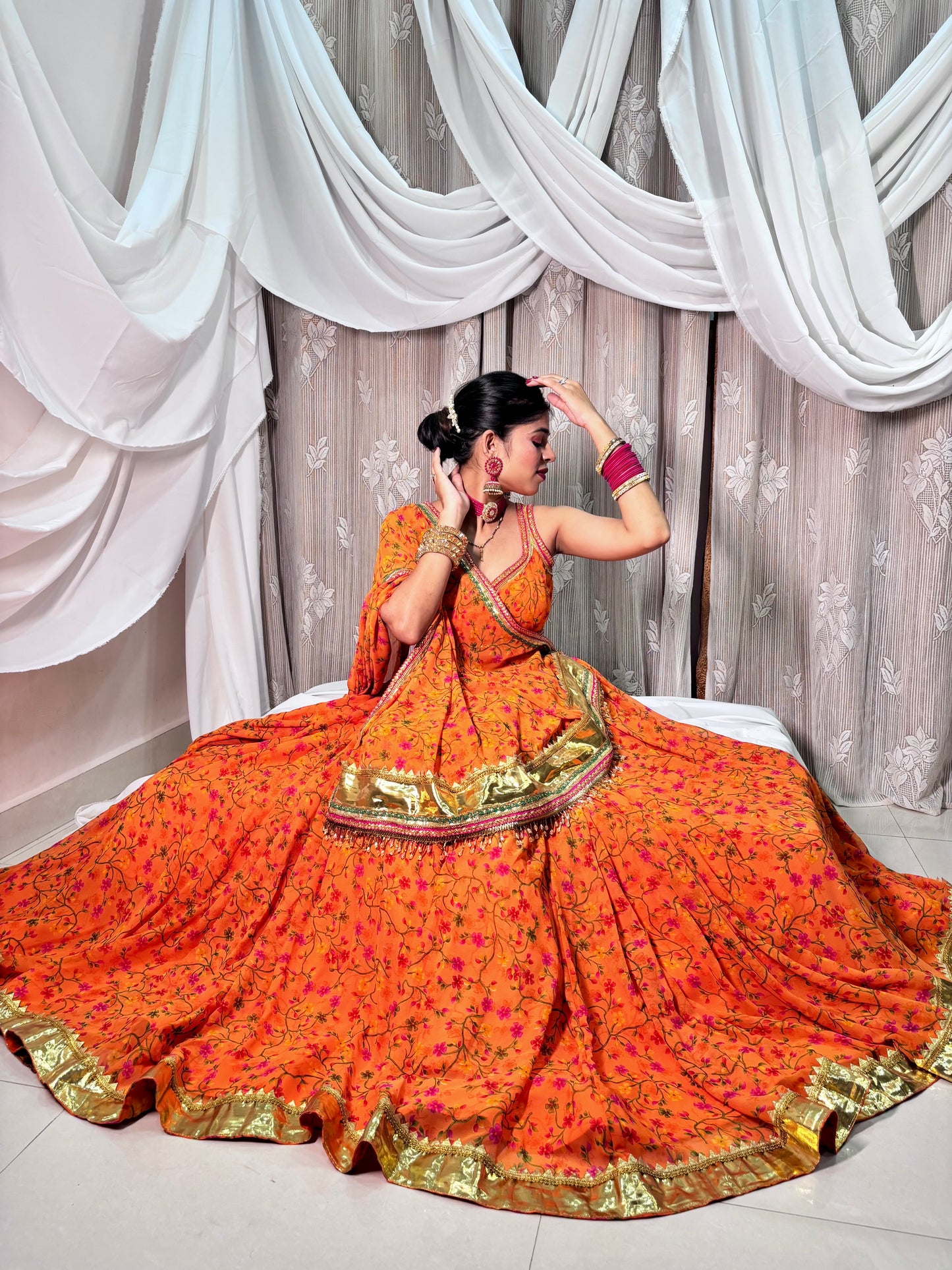 Orange floral Lehenga