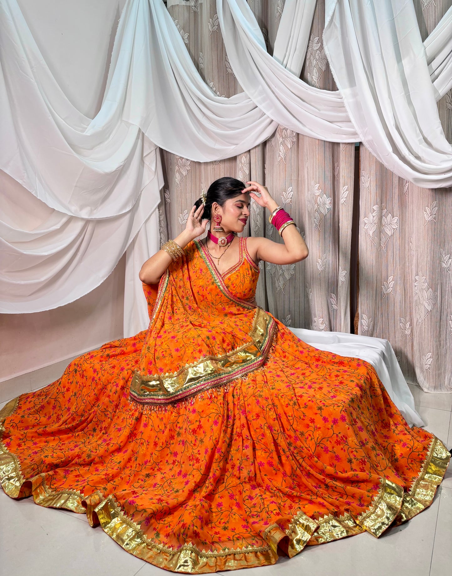 Orange floral Lehenga