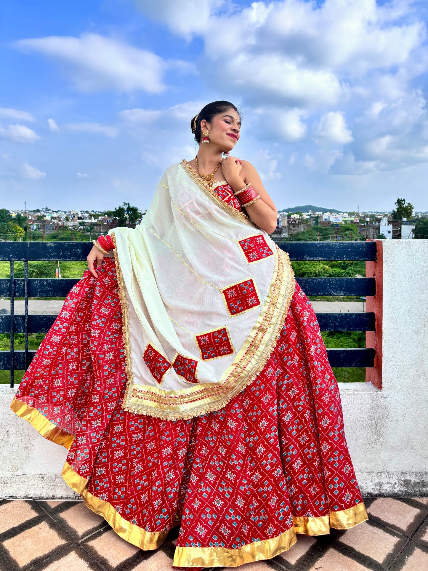 Red and White Lehenga