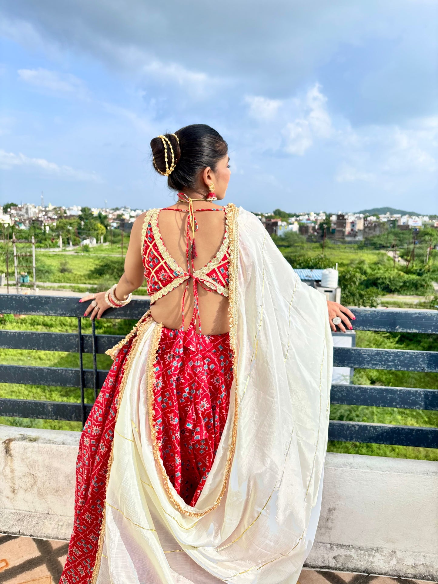 Red and White Lehenga