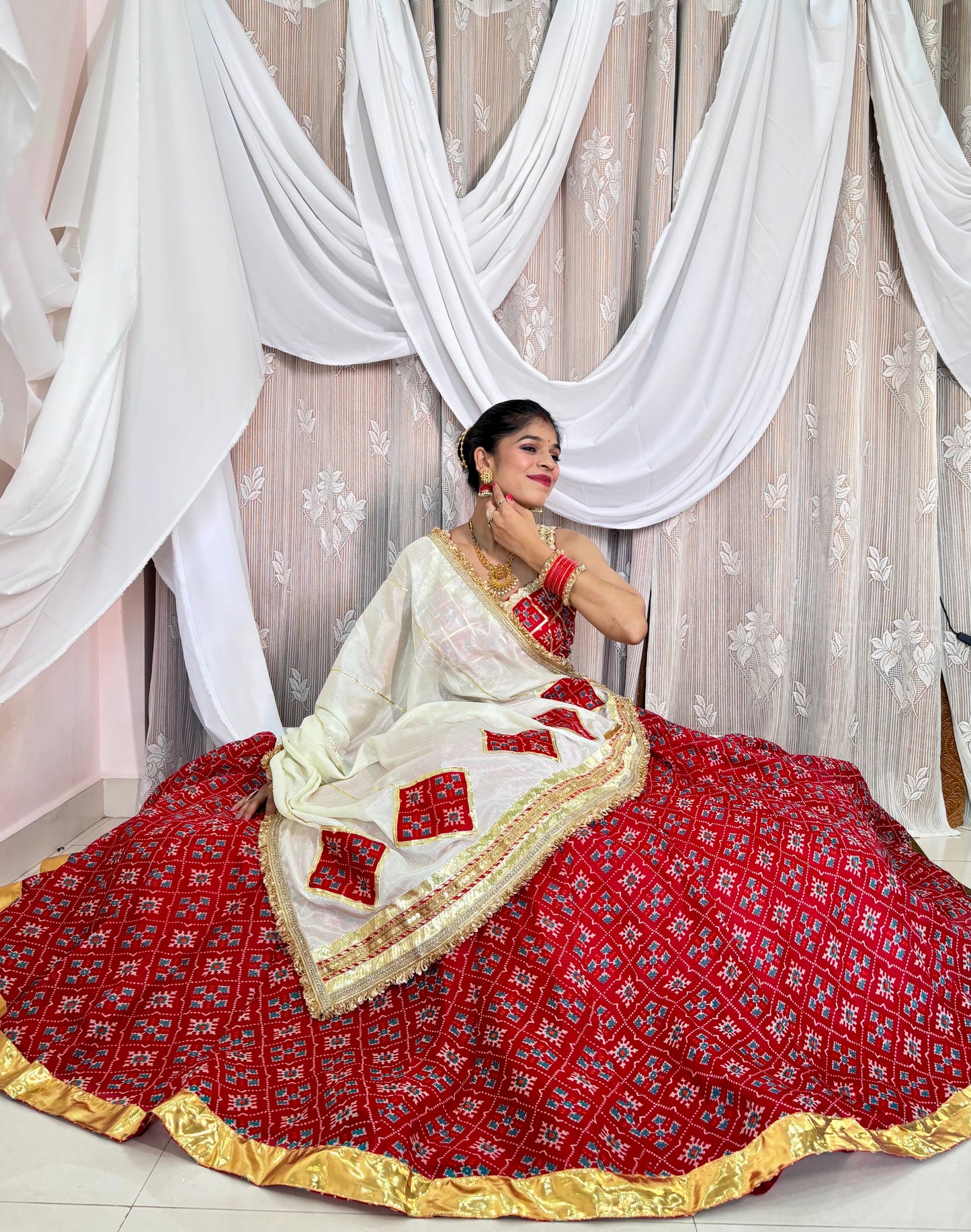 Red and White Lehenga
