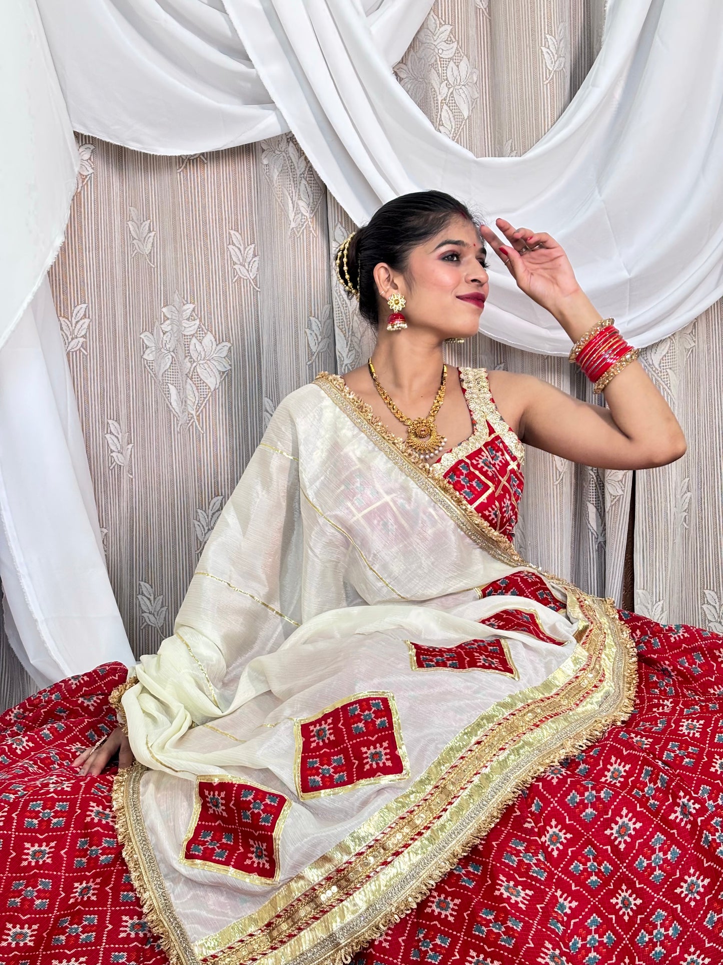 Red and White Lehenga