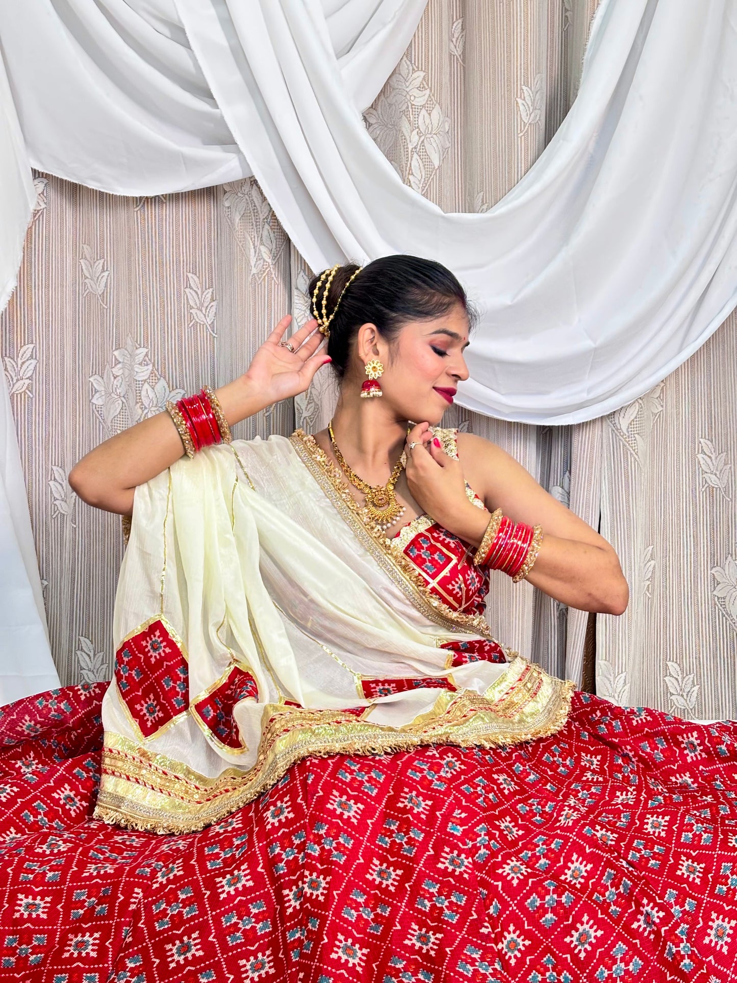 Red and White Lehenga