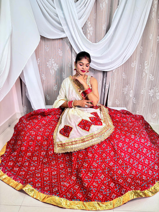 Red and White Lehenga