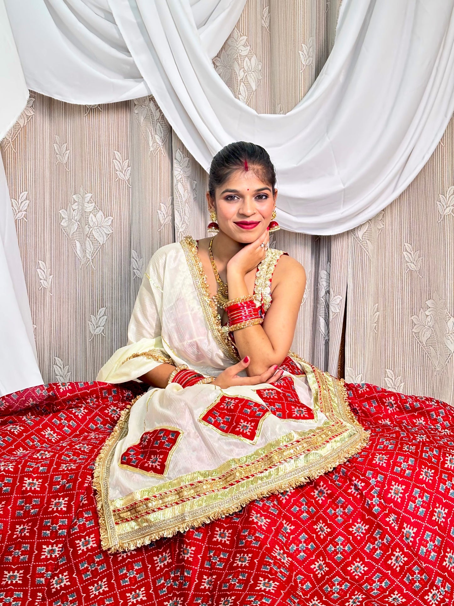Red and White Lehenga
