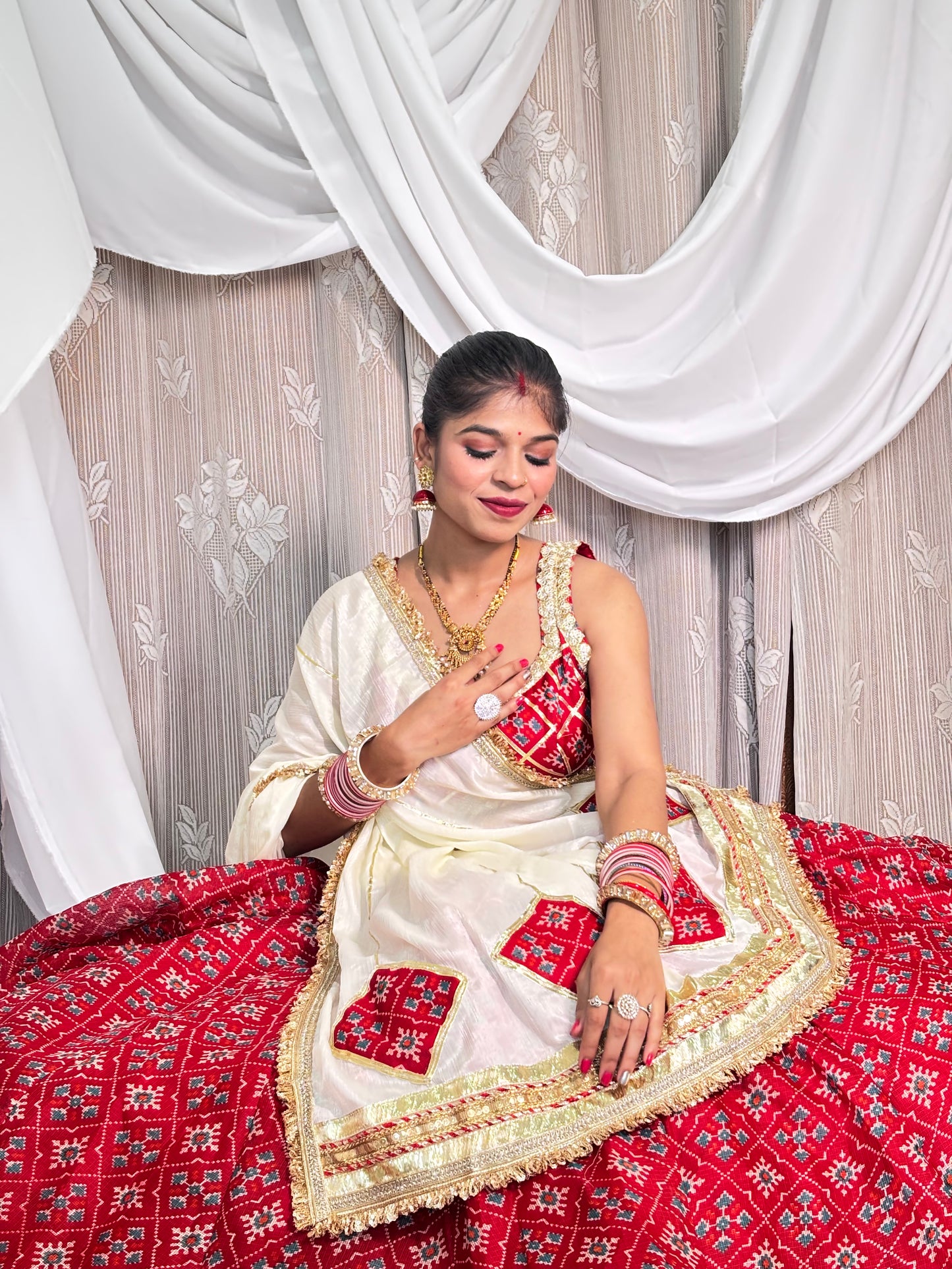 Red and White Lehenga