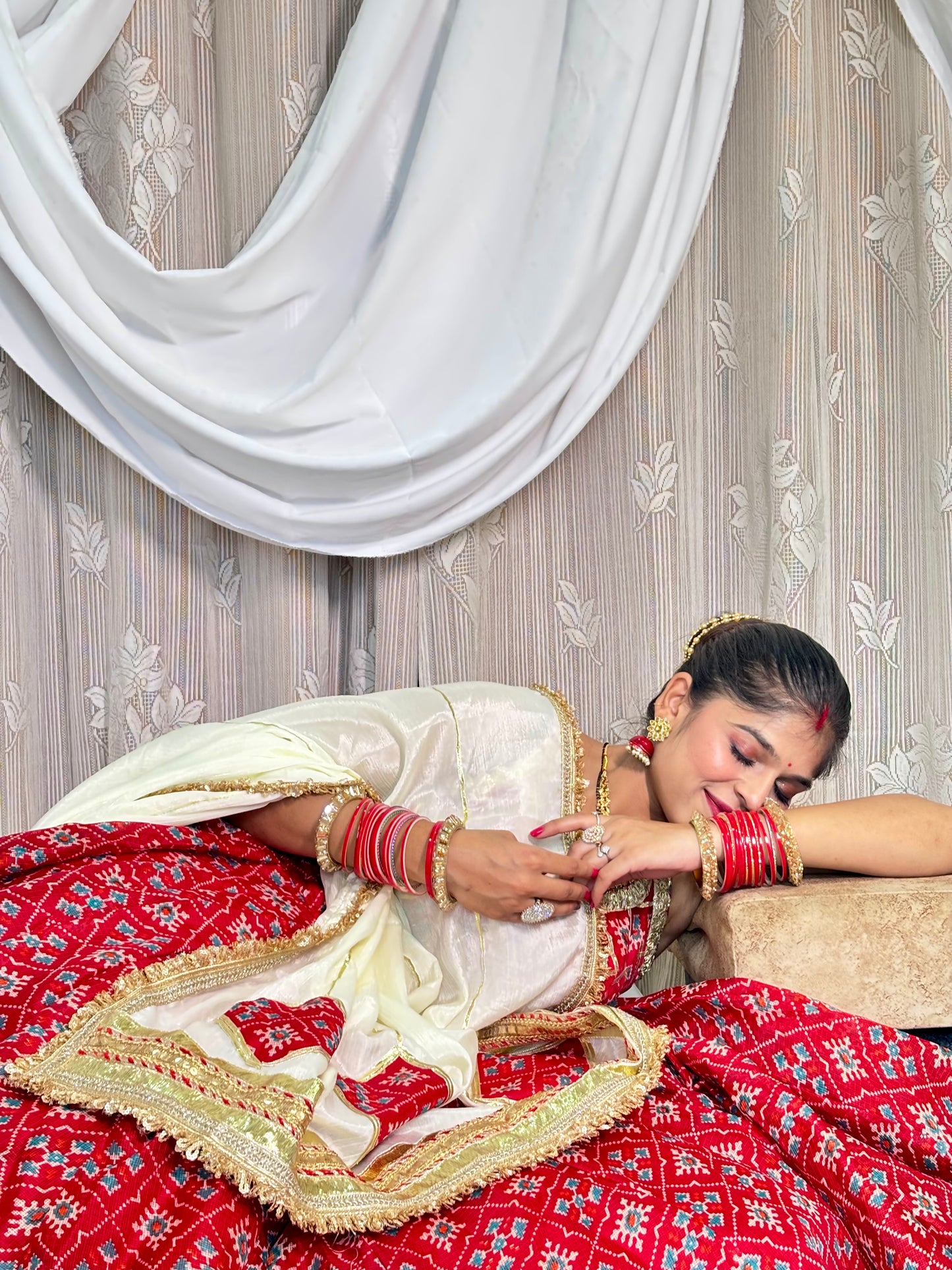 Red and White Lehenga
